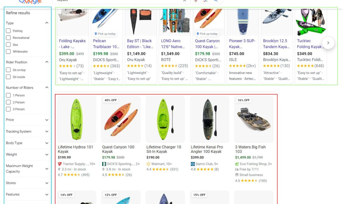 Fonctionnalités SERP essentielles de la place de marché commerciale de Google